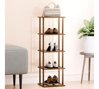 5 Tier Narrow Shoe Storage Rack, Compact Single Shoerack Stand for Slim Space, Stackable Tall Thin Show Tower, Vertical Bamboo Shelves, for Hallways, Kitchens, Bedrooms Tidy Organizer (Brown)
