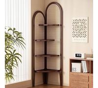 5-Tier Rattan Corner Bookshelf - Space-Saving Bamboo Shelf Unit, Sturdy Modern Design for Living Room & Office, Durable Multi-Layer Storage Solution (Brown)