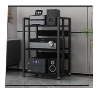 5-Tier Record Player Stand with Wheels - Multi-Tier Audio/Video Cabinet for HiFi Stereo CD Storage & Media Center - Stylish Black Component Rack for Amplifiers