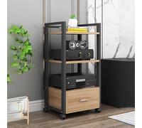 5-Tier Rolling Audio Rack with Drawer - Universal Media Stand for Living Room Meeting or Recording Studio - Black Corner AV Rack with Wheels for Easy Mobility