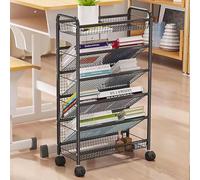 5-tier Rolling Book Cart, Metal Utility Cart, Easy Assemble Mobile Storage Trolley On Wheels, Compact Desk Storage Shelving Organizer Corner Display Shelf, White, 5 Tier