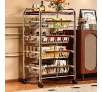 5-Tier Rolling Fruit Basket Cart with Lockable Swivel Casters - Adjustable Multi-Purpose Vegetable Storage Rack for Kitchen Office Bar - Mobile Black Trolley