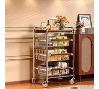 5-Tier Rolling Fruit Basket Cart with Lockable Swivel Casters Adjustable Multi-Purpose Vegetable Storage Rack for Kitchen Office Bar - Mobile Trolley with Crystal Wheels