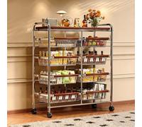 5-Tier Rolling Fruit Basket Cart with Lockable Wheels Adjustable Vegetable Storage Rack for Kitchen Office & Bar - Multi-Purpose Trolley with Swivel Casters Black Finish