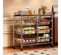 5-Tier Rolling Fruit Basket Cart with Lockable Wheels Adjustable Vegetable Storage Rack for Kitchen Office & Bar - Multi-Purpose Trolley with Swivel Casters Black