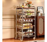 5-Tier Rolling Fruit Basket with Lockable Wheels Adjustable Vegetable Storage Cart Multi-Purpose Trolley Rack for Kitchen Office Bar -& Stylish Design