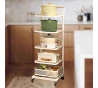 5 Tier Rolling Kitchen Cart Utility Storage Rack with Wheels for Laundry & Kitchen Includes Basket for Pots Pans & sils Mobile Shelf