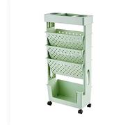 5-Tier Rolling Magazine Rack & Book Cart with Wheels - Mobile Utility Trolley for Organizing Books Files & More - Versatile Green Storage Shelf for Home Office & Classroom