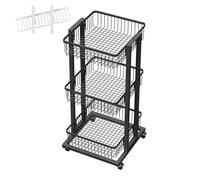 5-Tier Rolling Rack - Adjustable Basket Display for Chips Fruits Vegetables & Snacks - Mobirage Solution for Home & Retail (Black 3 Tiers)