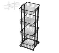 5-Tier Rolling Rack - Adjustable Basket Display for Chips Fruits Vegetables & Snacks - Versatirage Solution for Home & Retail (Black 4-Tier)