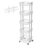 5-Tier Rolling Storage Rack - Adjustable Basket Display for Chips Fruits Vegetables & Snacks - Mobile for Home & Retail - White 5-Tier Design