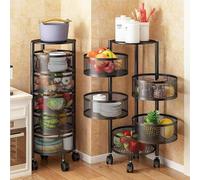 5-Tier Rolling Utility Cart with Lockable Casters Metal Shelving Storage Rack for Kitchen Bathroom Office Living Room - Versatile Black Storage Solution