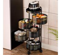 5 Tier Rotating Circular Basket Storage Rack with 360 Degree Wheels Metal Wire Shelf for Fruit and Vegetables Top Lid Living Room nization