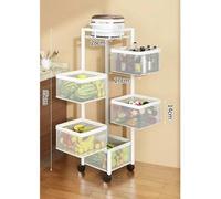 5 Tier Rotating Kitchen Storage Cart with Wheels White Vegetable Rack for Fruit Vegetables and More Space Saving Rotatable Basket Shelf for Kitchen and Bathroom