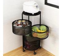 5 Tier Rotating Kitchen Storage Rack with Wheels Round Vegetable & Fruit Basket Multifunctional Floor Stand Shelf for Kitchen Bedroom and Bar