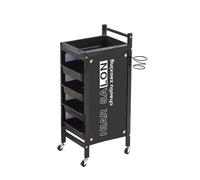 5 Tier Salon Trolley Cart with Rolling Wheels 4 Drawer Beauty Barber Stations Cabinet Hair Stylist Cart Metal Frame Waterproof Large Storage Space (Black)