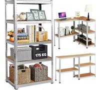LUXTROUS Garage Shelving Units 5-Tier Storage Shelves Pack Of 2, 175kg Per Shelf, 5mm MDF Boards, Shed Storage Racking Shelf Adjustable Metal BOLTLESS Design for Living Room,Office(Silver,70x30x150cm)