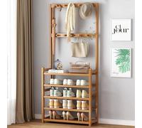 5-Tier Shoe Rack with 10 Hooks and Bench - 3-in-1 Hall Tree for Entryway, Hallway, and Bedroom Organization