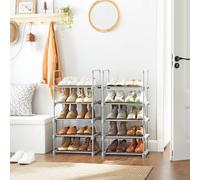 5-Tier Shoe Storage Organiser Set of 2 Metal Stackable Racks SONGMICS Grey One Size