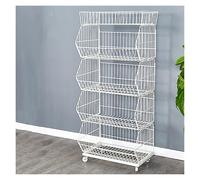 5 Tier Slanted Basket Rolling Display Rack with Wheels, Heavy Duty Store Shelving for Retail Merchandise, Supermarket Shelf Organizer