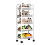 5 Tier Slim White Vegetable Rack on Wheels for Kitchen Storage Space Saving Veg Rack