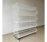 5 Tier Snack Rack Retail Display Stand,5-Tier Supermarket Snack Display Rack with Wheels, Heavy-Duty Metal Wire Basket Shelf, for Grocery, Convenience Store & Home(White,L 90CM/35.4IN)