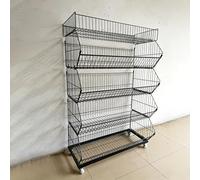 5 Tier Snack Rack Retail Display Stand,5-Tier Supermarket Snack Display Rack with Wheels, Heavy-Duty Metal Wire Basket Shelf, for Grocery, Convenience Store & Home(Black,L 90CM/35.4IN)