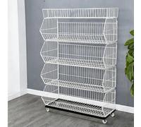 5 Tier Snack Rack Retail Display Stand with Wheels, White Metal Wire Basket Shelf, Vertical Retail Storage Rack for Grocery, Convenience Store & Home(White,L 90CM/35.4IN)