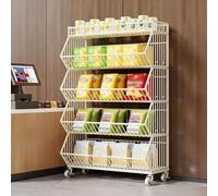 5 Tier Snack Rack Retail Display Stand with Wheels, White Metal Wire Basket Shelf, Vertical Retail Storage Rack for Grocery, Convenience Store & Home(L 90CM/35.4IN)