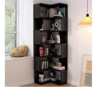 5-Tier Solid Wood Corner Bookcase - Oak Space-Saving Storage Unit for Living Room Bedroom Home Office - Stylish Black Finish 6-Tier Option for Enhanced Storage Solutions