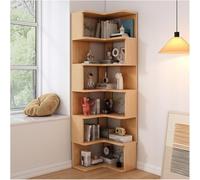 5-Tier Solid Wood Corner Bookcase - Oak Sto Unit for Living Room Bedroom & Home Office Space-Saving Design (Bei 6-Tiers)