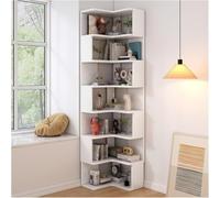 5-Tier Solid Wood Corner Bookcase - Space-Saving Oak Storage Unit for Living Room Bedroom & Home Office - Elegant White Finish 7-Tier Option for Maximum nization