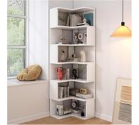 5-Tier Solid Wood Corner Bookcase - Space-Saving Oak Storage Unit for Living Room & Home Office Stylish White Finish Versatile Shelves - Perfect for Bedroom & Office nization