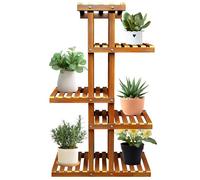5-Tier Solid Wood Plant Stand, Multi-layer Flower Pot Rack Floor-standing, Potted Flower Rack High Low Display Shelf, Indoor Outdoor Waterproof Storage Rack for Garden Patio Yard Balcony, Brown