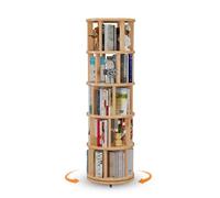 5-Tier Solid Wood Rotating Bookshelf on Wheels - Compact Corner Storage Solution for Small Spaces - Original Four-Layer Bookcase with Unique Design