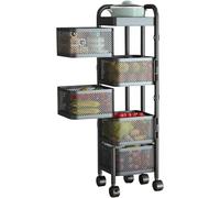 5 Tier Square Fruit Basket Stand, Fruit And Vegetable Storage Cart, Metal Carbon Steel Fruit And Vegetable Rack With Wheels, Metal Snack Organizer, Vegetable Basket Bins For Onions And P, Noir