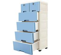 5-tier Stackable Storage Bins With 6 Drawers - Tall Plastic Dresser, Lockable Storage Cabinet For Bedroom, Closet & Entryway - Organize Your Space Efficiently White+blue