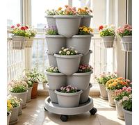5 Tier Stackable Vertical Strawberry Planter Tower with Locking Wheels | Space-Saving Herb Garden Planter for Balcony, Patio & Small Gardens, Easy Mobility & Smart Water Flow System