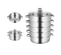 5-Tier Stainless Steel Steamer, 12.59 * 2.75inch Cooking Tools Pan Set Household Cookware Pot Large Capacity Kitchenware Multi-Purpose Kitchen Implements Stackable Vegetable Pan w/Glass Lid