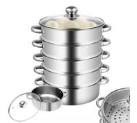 5 tier Stainless Steel Steamer pot 26cm/28cm/30cm Food Steaming Pot With Glass Lid Large Capacity Suitable for Stove Only (26CM)