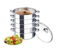 5 Tier Stainless Steel Steamer Pot for All Stoves, with Glass Lid