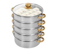 5-Tier Stainless Steel Steamer Pot with Strainer Basket and Glass Lid, Perfect for Dumplings Vegetables and Seafood, Enhances Cooking Efficiency