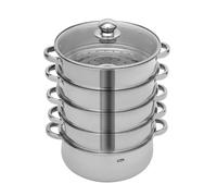 5-Tier Stainless Steel Steamer, Stackable Food Steaming Pot 5 Layer with Transparent Lid, Large Capacity Steamer for Steamer Cooking, Keeping Warm, 26cm/28cm/30cm, Silver (28cm)