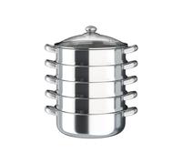 5-Tier Stainless Steel Steamer, Stackable Food Steaming Pot 5 Layer with Transparent Lid, Large Capacity Steamer for Steamers Cooking, Keeping Warm, 26cm/28cm/30cm, Silver (30cm)