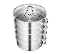 5 Tier Stainless Steel Steamer with Lid, Stackable Steam Pot, 28CM | Round Steamer Pan with Clear lid, Steamer Pan Bottom of Heat-conducting Design, for gas, induction, electric stoves