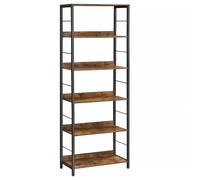 5-Tier Standing Bookshelf Rustic Brown and Ink Black, 6 Tier ( 178H cm)