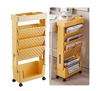 5 Tier Standing Bookshelf Unit, Rolling File Cart Multi Purpose Rolling Cart, Magazine Rack Book Carts with Wheels, Mobile Trolley Cart Utility Rolling Cart Saving Shelving Wheels,White