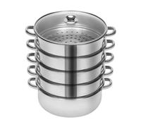 5-tier steamer 30/26 cm, four steamers and one base pot, stainless steel steamer with glass lid, stackable steamers, suitable for: induction cookers, electric cookers, gas cookers, etc (26cm)