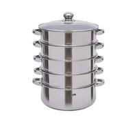 5 Tier Steamer Pot Set 28cm Deluxe Steamer Cookware Set with Glass Lid & Handles, Stainless Steel Kitchen Steamer Cooker for Family Restaurants and Hotels