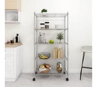 5-Tier Storage Shelf Silver Chrome Iron 75x35x155cm Mobile Wire Shelving 250kg.